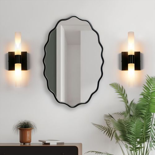 Gương bàn trang điểm, gương phòng tắm khung lượn sóng PUM5Đ, Kích thước 50*70 cm